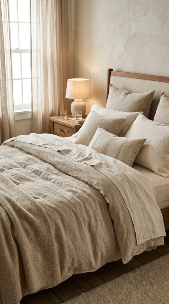 Choose Linen Bedding for Authentic Beige Texture