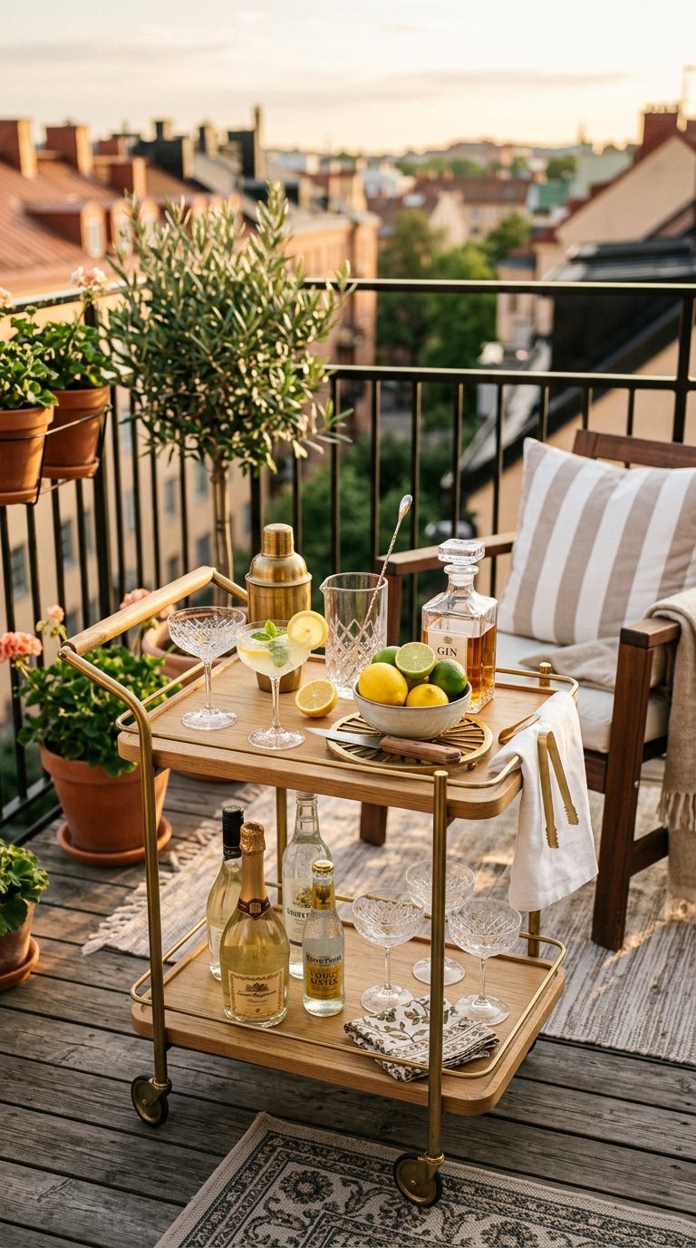 Compact Bar Cart for an Outdoor Drinks Station