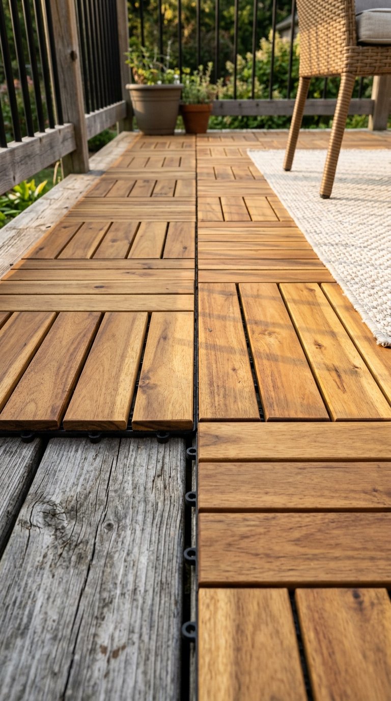 Cover the Deck Floor With Composite or Wood Snap Tiles
