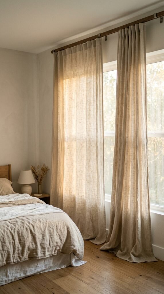 Curtains in Undyed Linen or Natural Cotton