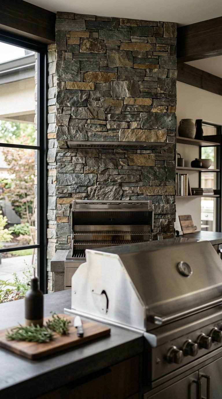 Design a BBQ Area With a Natural Stone Backsplash
