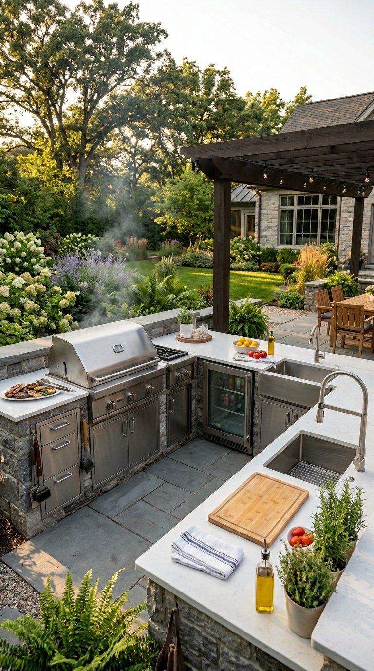 Design an L-Shaped Outdoor Kitchen Layout