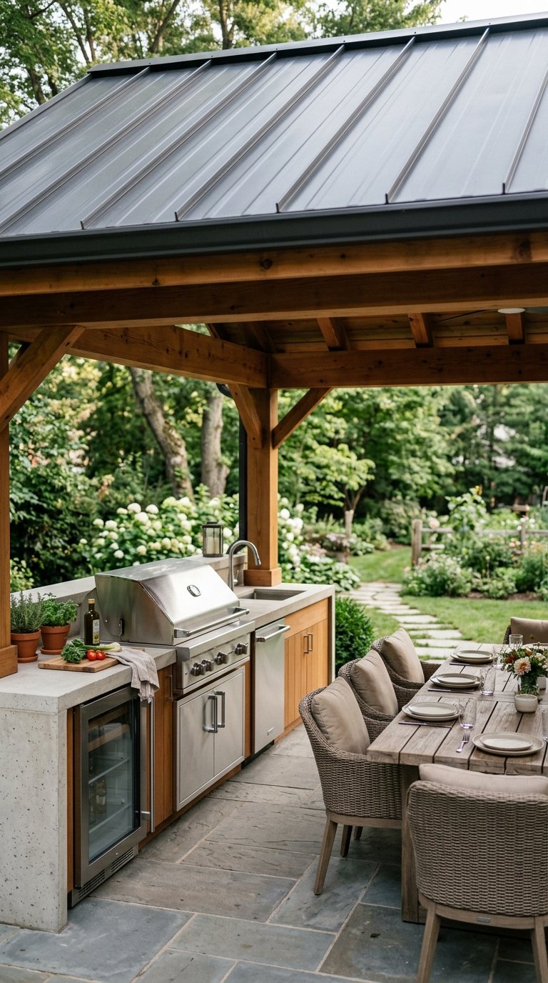 Design an Outdoor Kitchen With a Covered Roof Structure