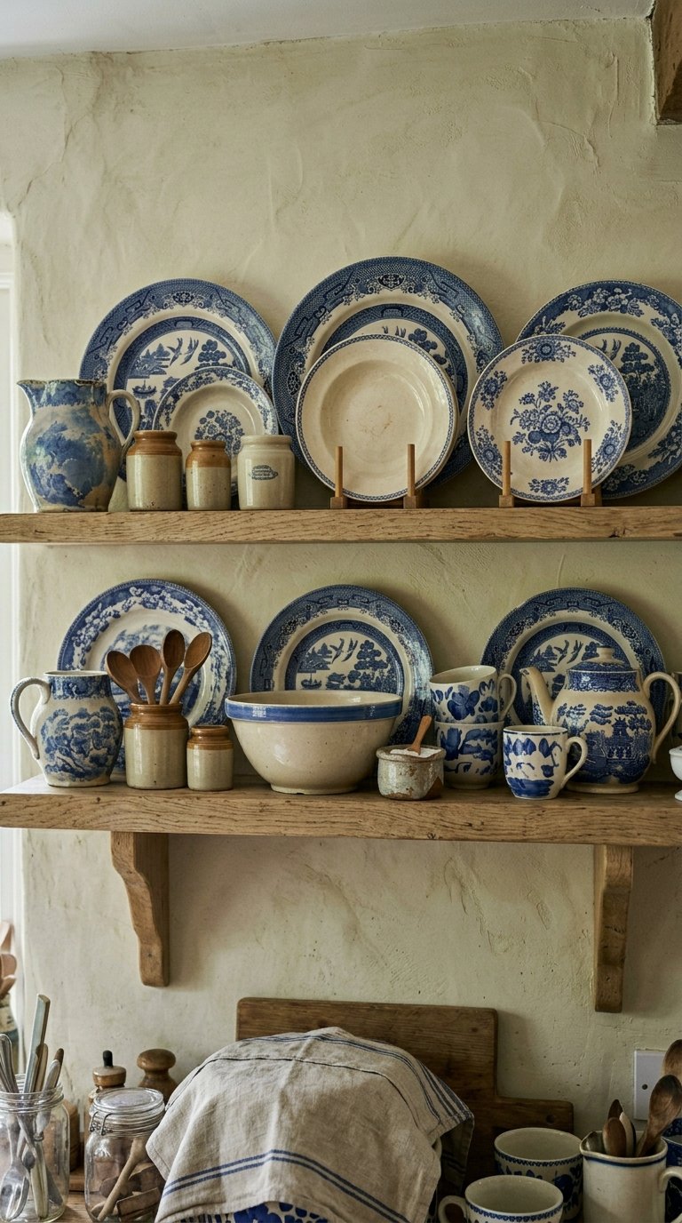 Display a Collection of Blue and White Pottery