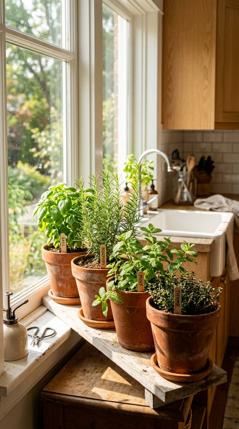 Display a Herb Garden on the Kitchen Windowsill