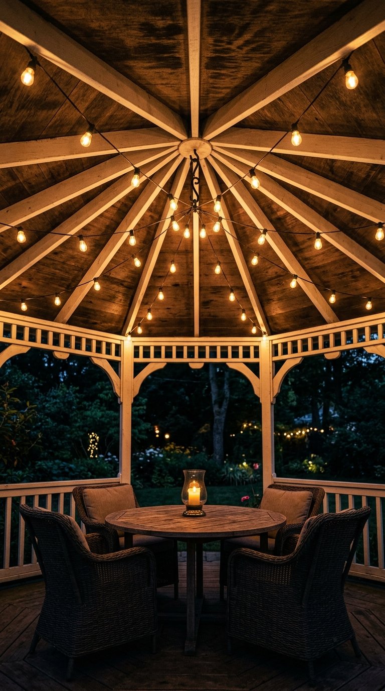 Drape Lights From a Gazebo Ceiling