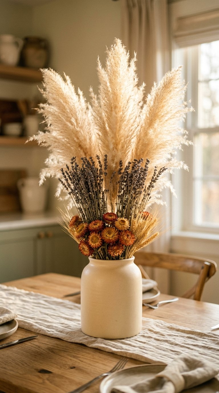 Dried Flower and Wheat Stem Arrangement