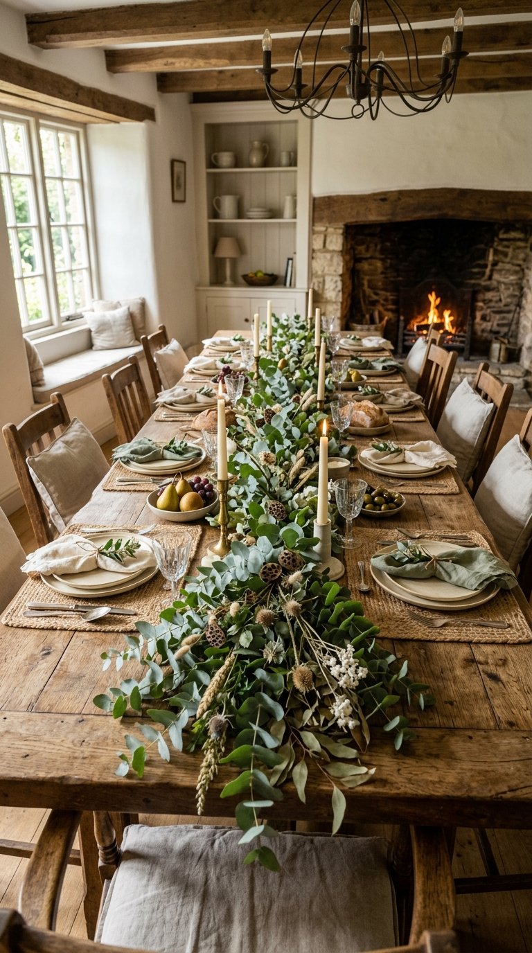 Eucalyptus and Greenery Runner Down the Table Center