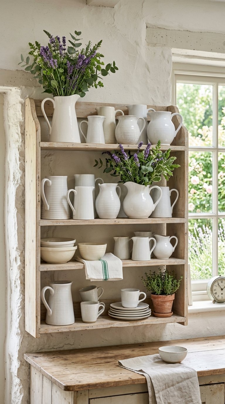 Fill Your Shelves With White Ceramic Pitchers