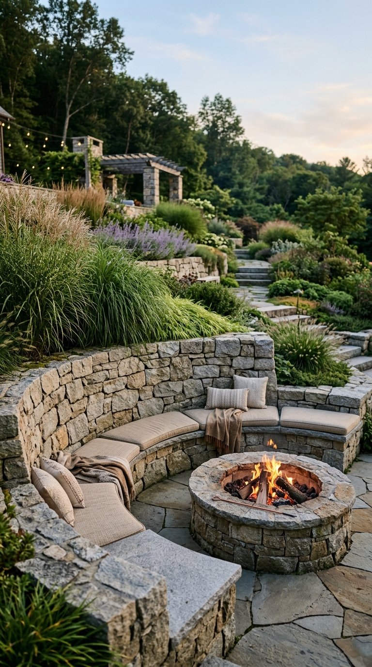 Fire Pit Into a Retaining Wall Design