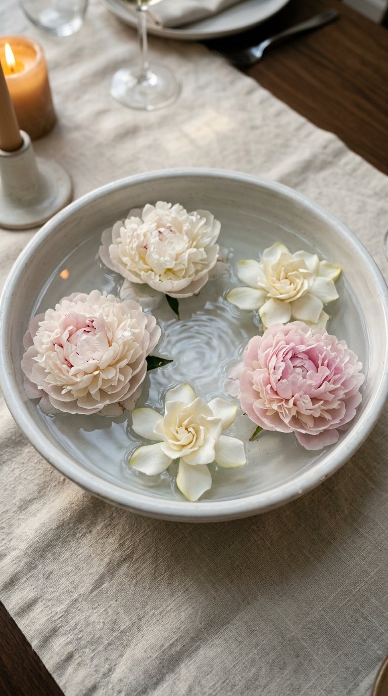 Float Flower Heads in a Wide, Shallow Bowl