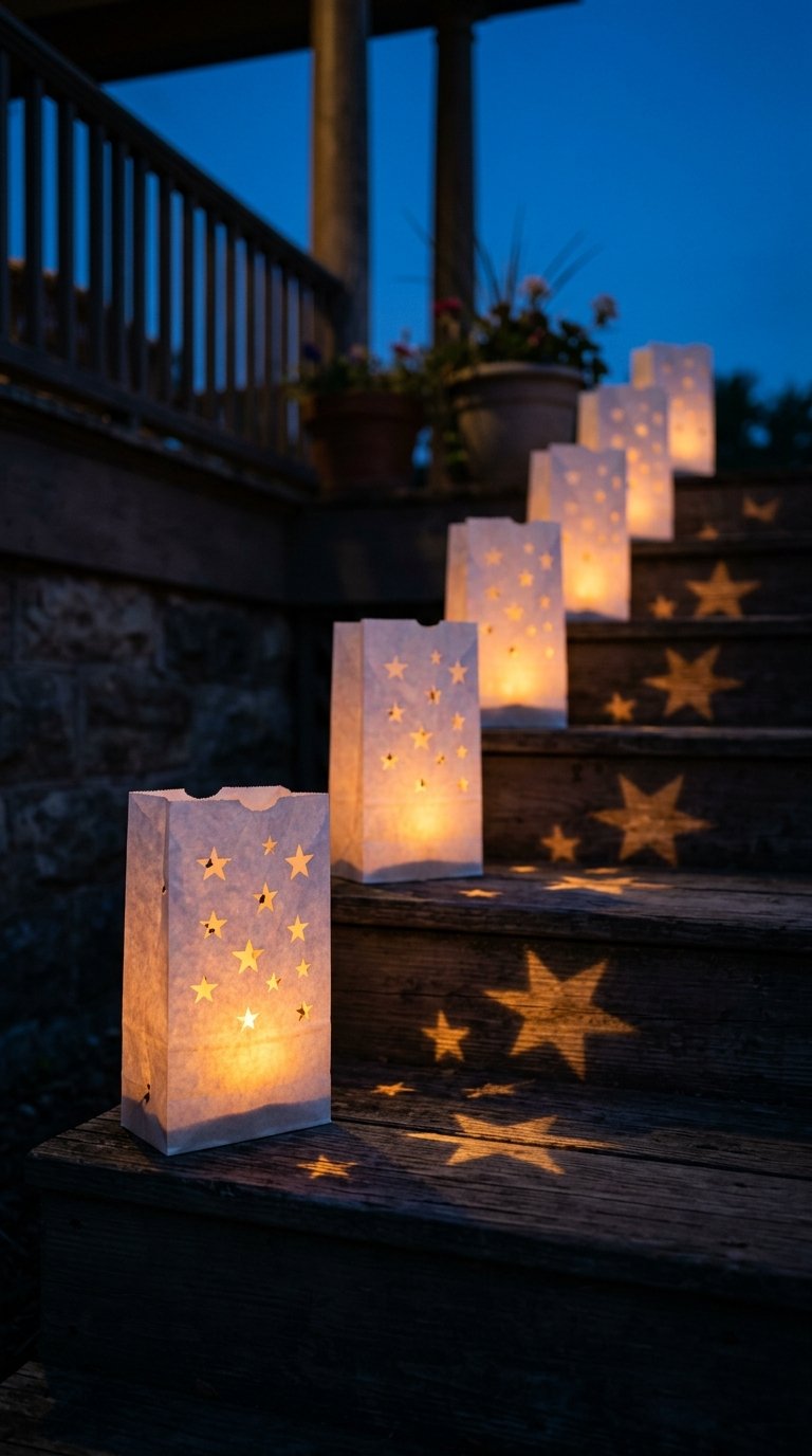 Fourth of July Luminaria Bags Lining the Porch Steps