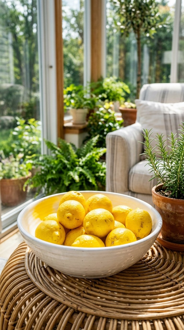Fresh Citrus Display in Large Ceramic Bowls