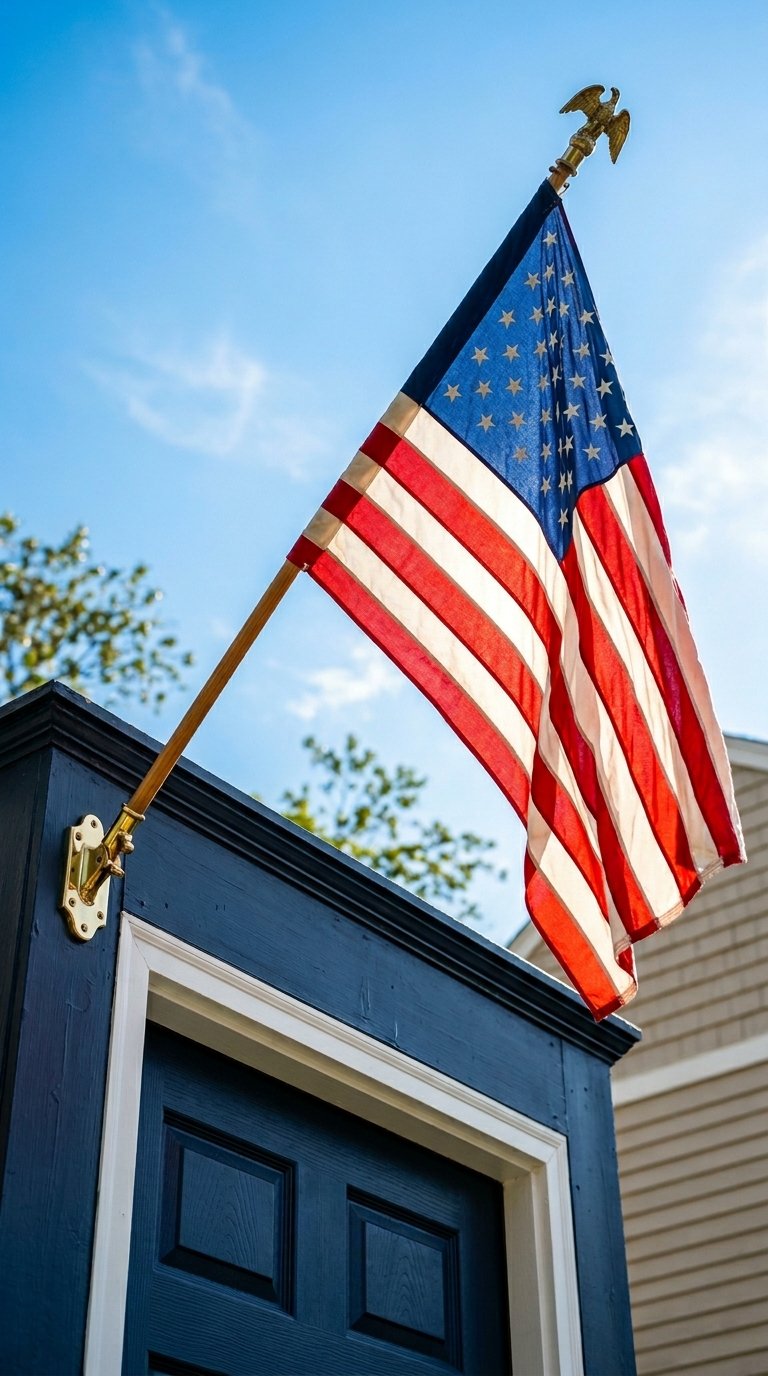 Full-Size American Flag on a Porch Bracket Mount