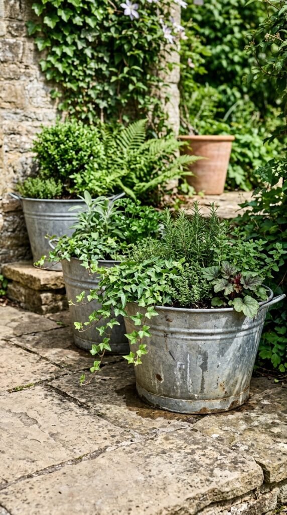 Galvanized Metal Containers as Planters