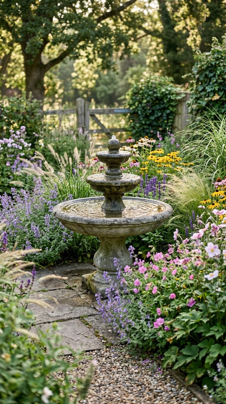 Garden Water Feature to a Planted Corner