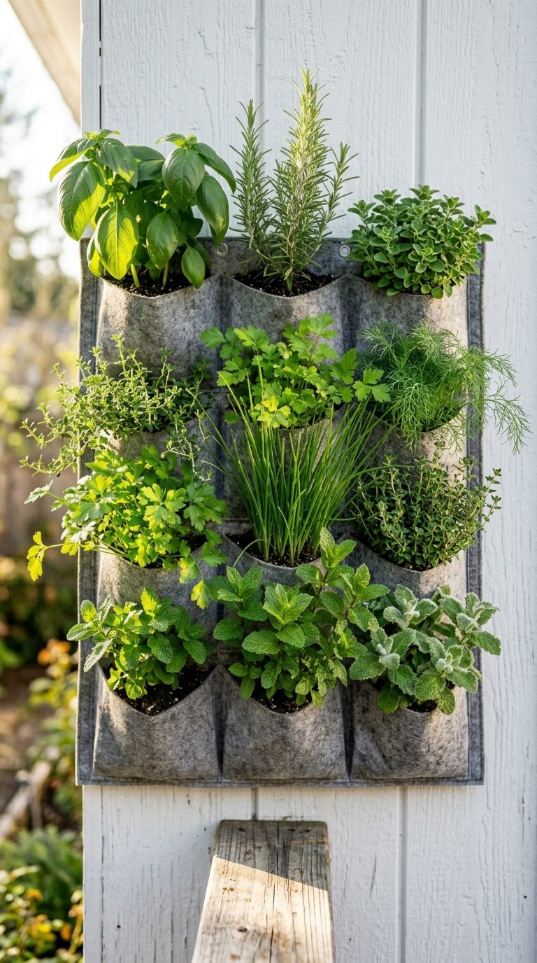 Grow Herbs in a Vertical Pocket Planter on the Wall