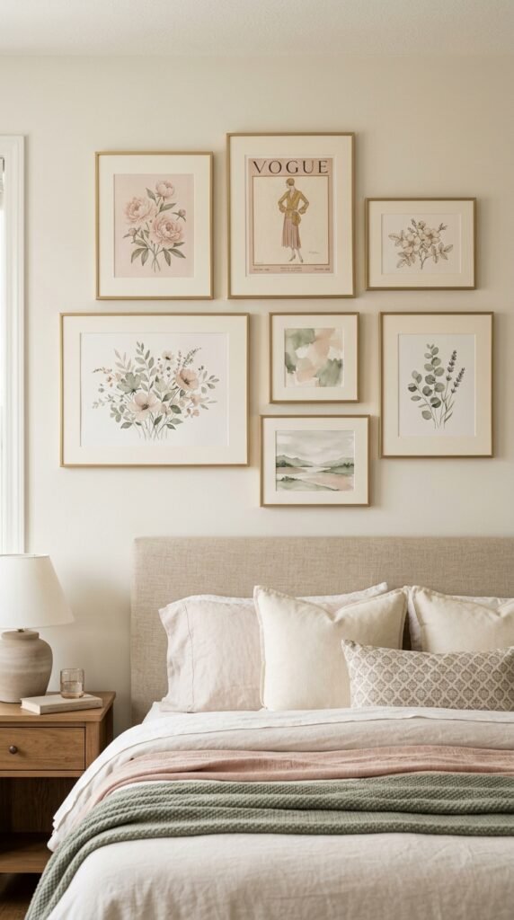 Hang Artwork in a Gallery Wall Formation Above the Bed