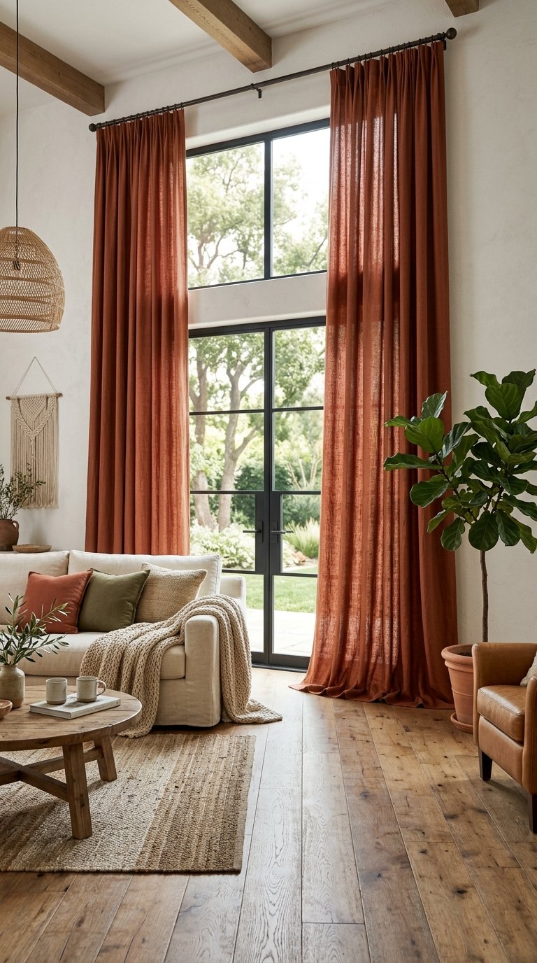 Hang Curtains From Ceiling to Floor in Earthy Tones