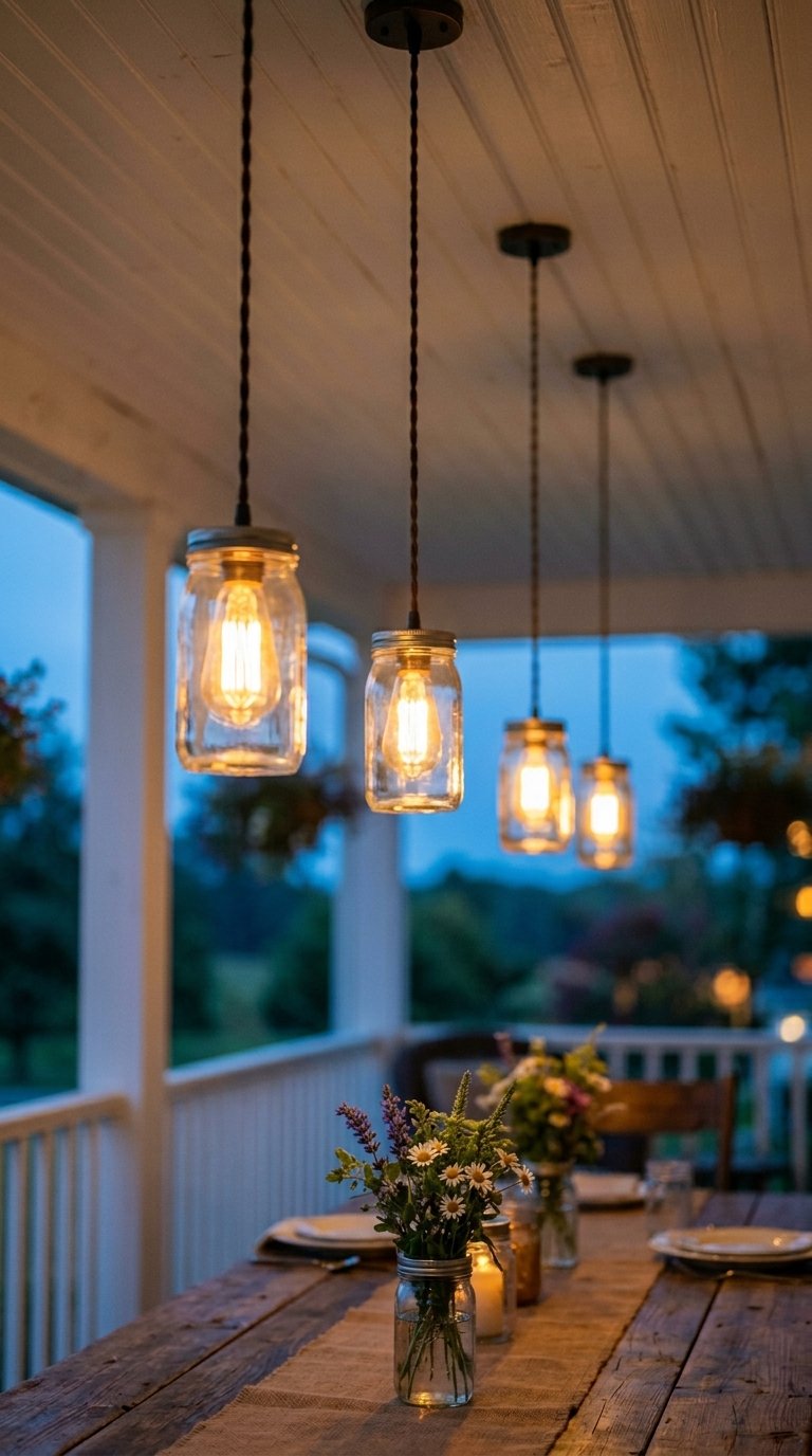 Hang Mason Jar Lanterns Along the Porch Ceiling