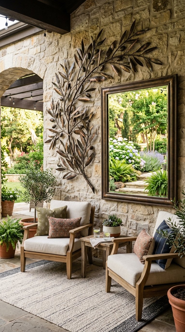 Hang Outdoor Art or a Mirror on the Covered Patio Wall