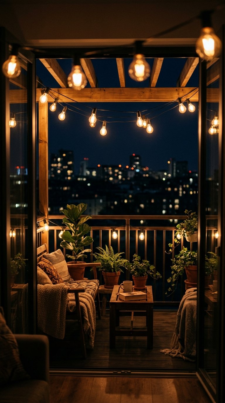 Hang Outdoor String Lights for Evening Privacy
