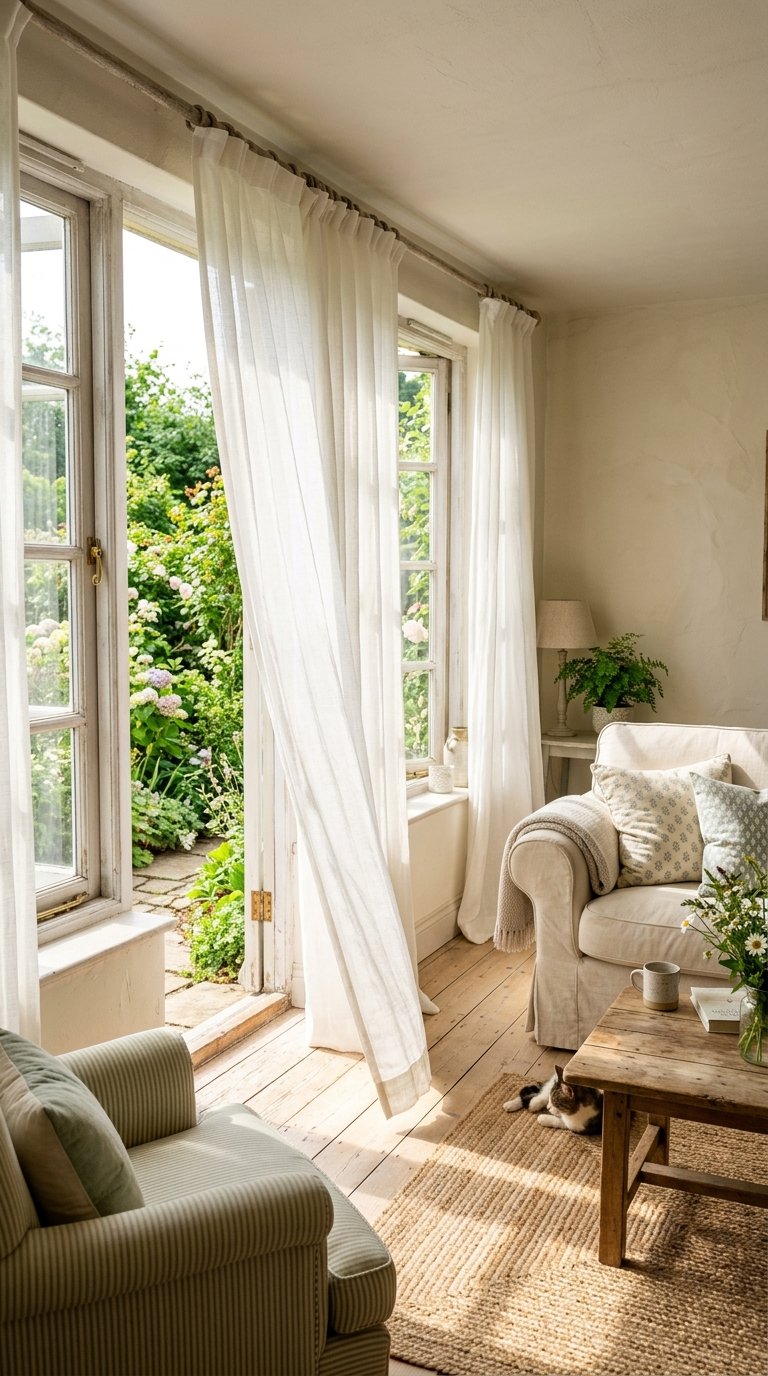 Hang Sheer White Curtains to Maximize Natural Light