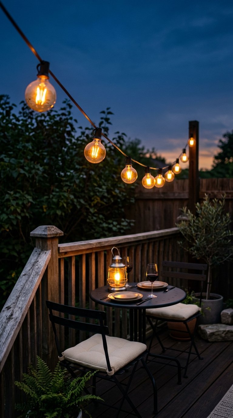 Hang String Lights to Add Depth and Evening Atmosphere