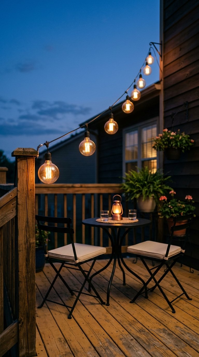 Hang String Lights to Create an Overhead Ceiling Plane