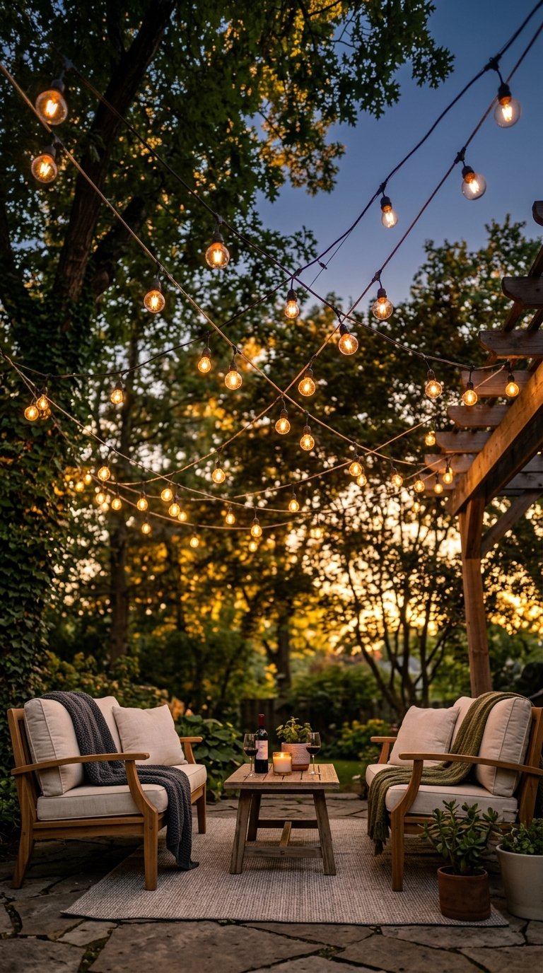 Hang String Lights to Draw the Eye Upward