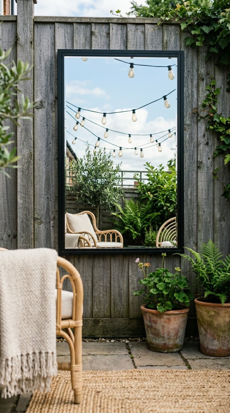 Hang a Compact Outdoor Mirror on the Fence or Wall