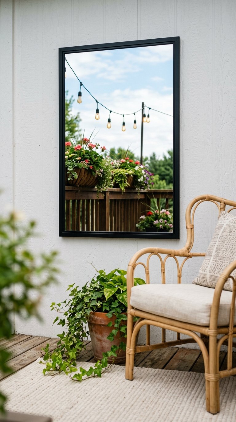 Hang a Compact Outdoor Mirror on the Railing or Wall