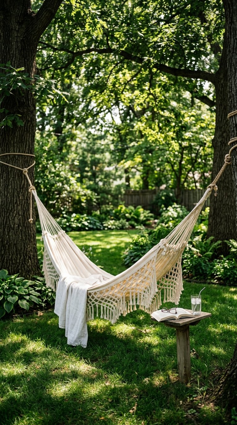 Hang a Hammock in a Shaded Tree Corridor