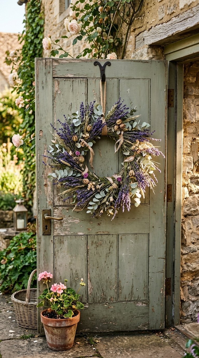 Hang a Wreath Made of Dried Herbs or Summer Florals
