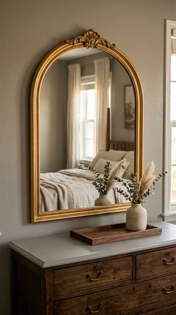 Hang an Arched or Shaped Mirror Above the Dresser
