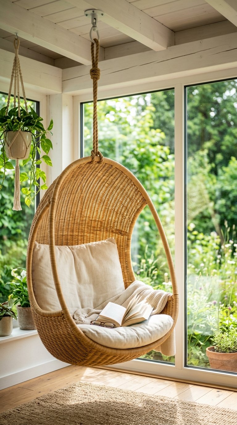 Hanging Wicker Egg Chair for a Sunroom Focal Point