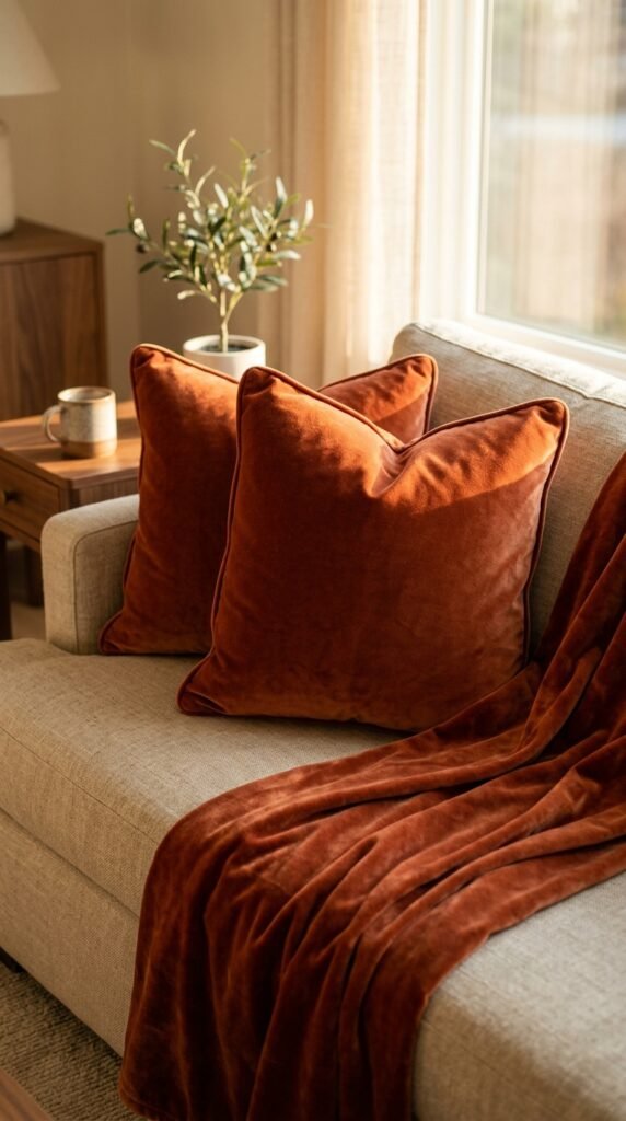 Incorporate Rust-Colored Textiles for Warmth