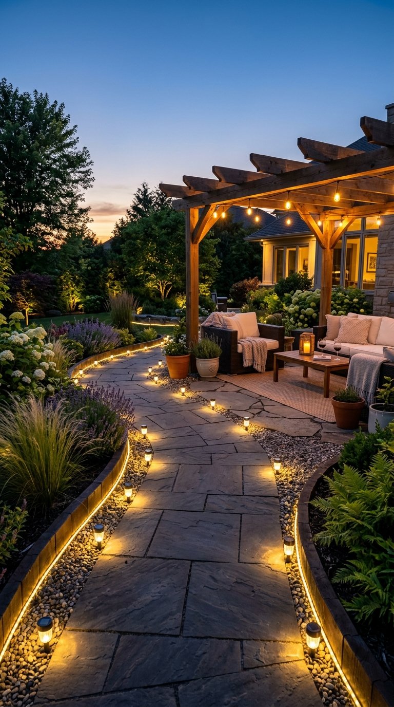 Install Solar-Powered Path Lights Along Your Patio Edge