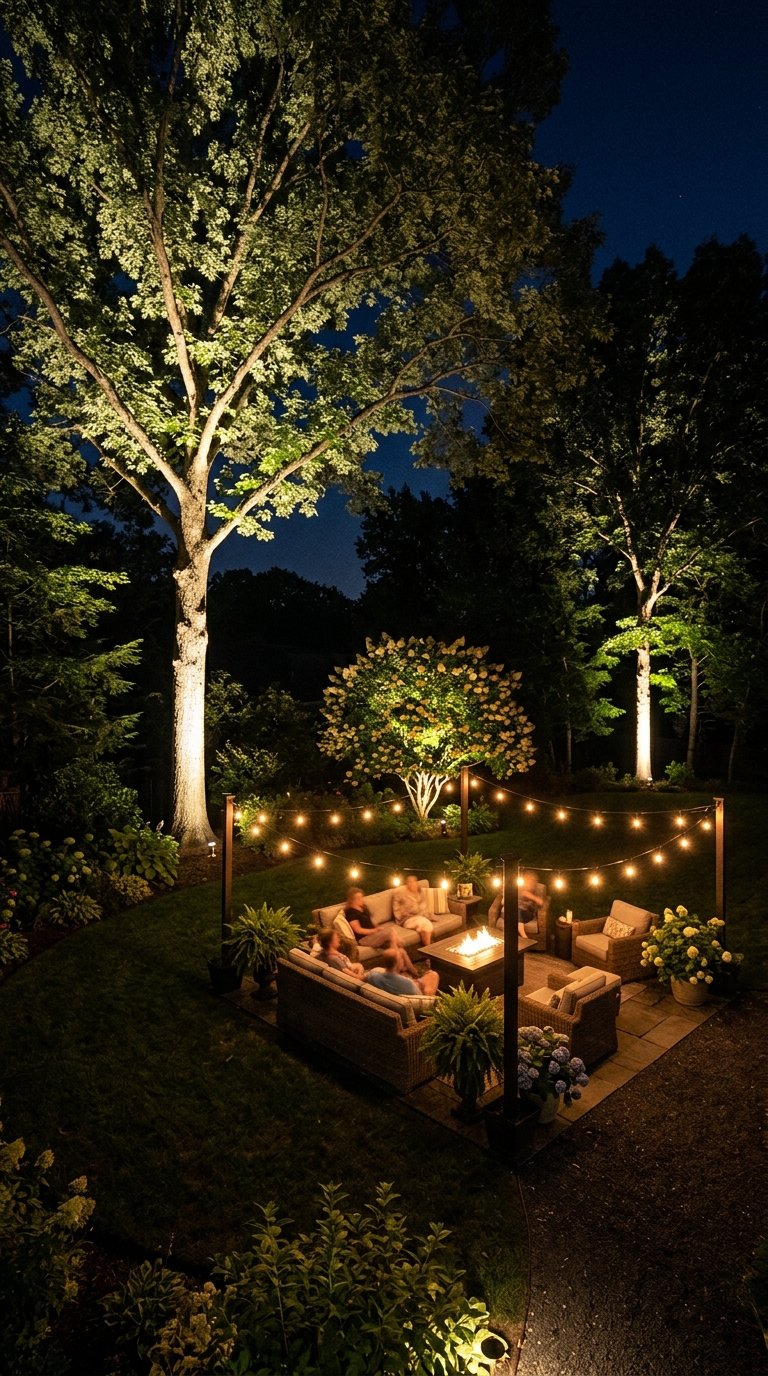 Landscape Uplights at Tree Bases and Garden Beds