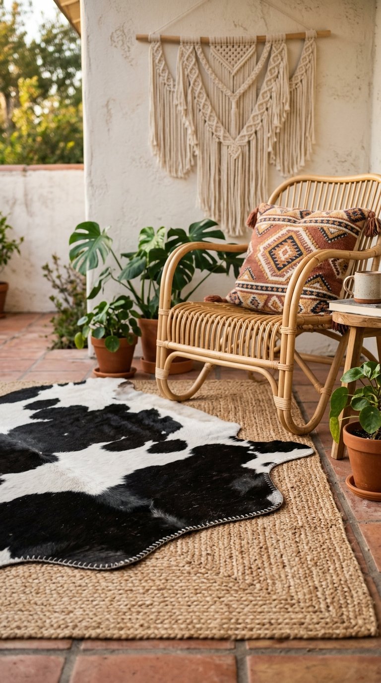 Layer a Cowhide-Print Rug for an Eclectic Accent