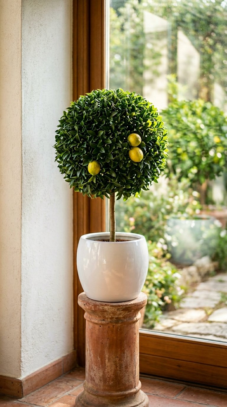Lemon or Herb Topiary on a Pedestal for a Formal Garden Note