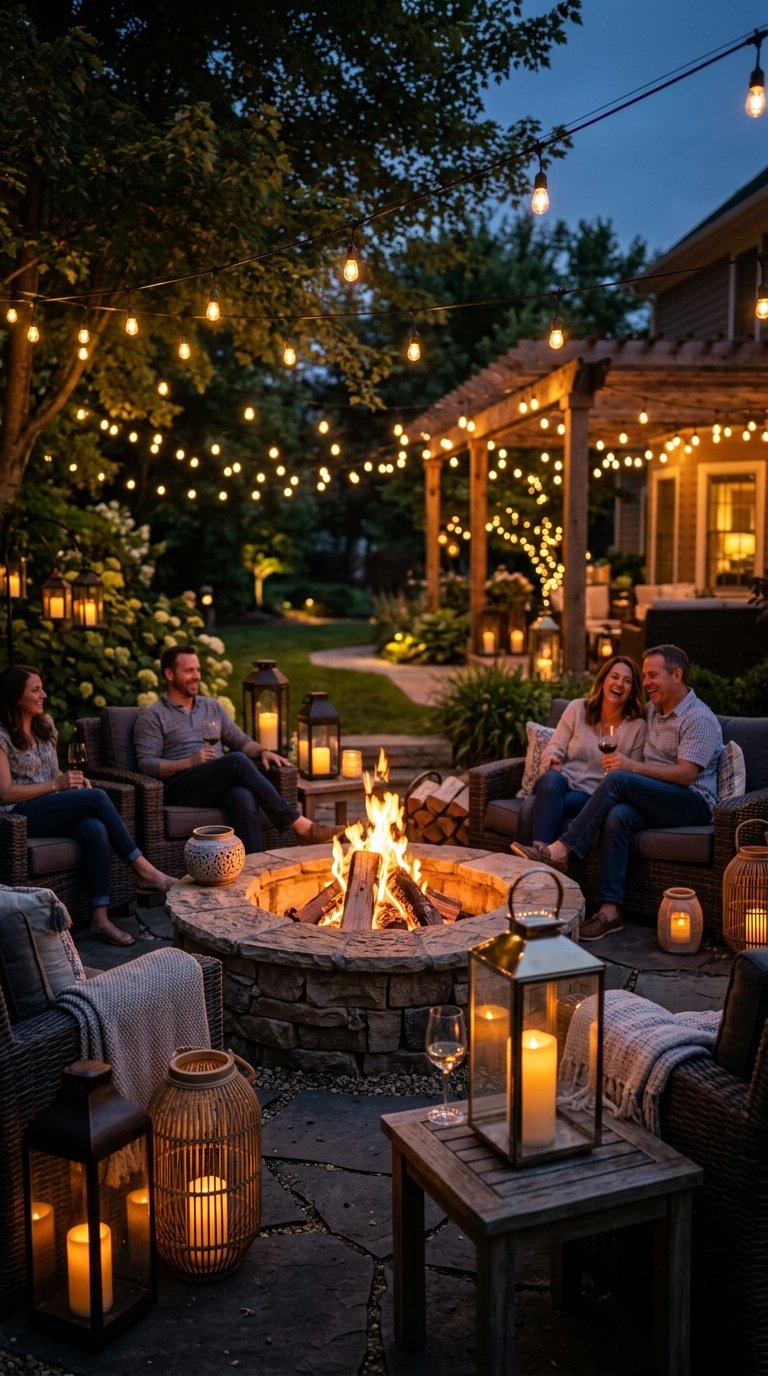 Light the Fire Pit Area With Lanterns and Candles