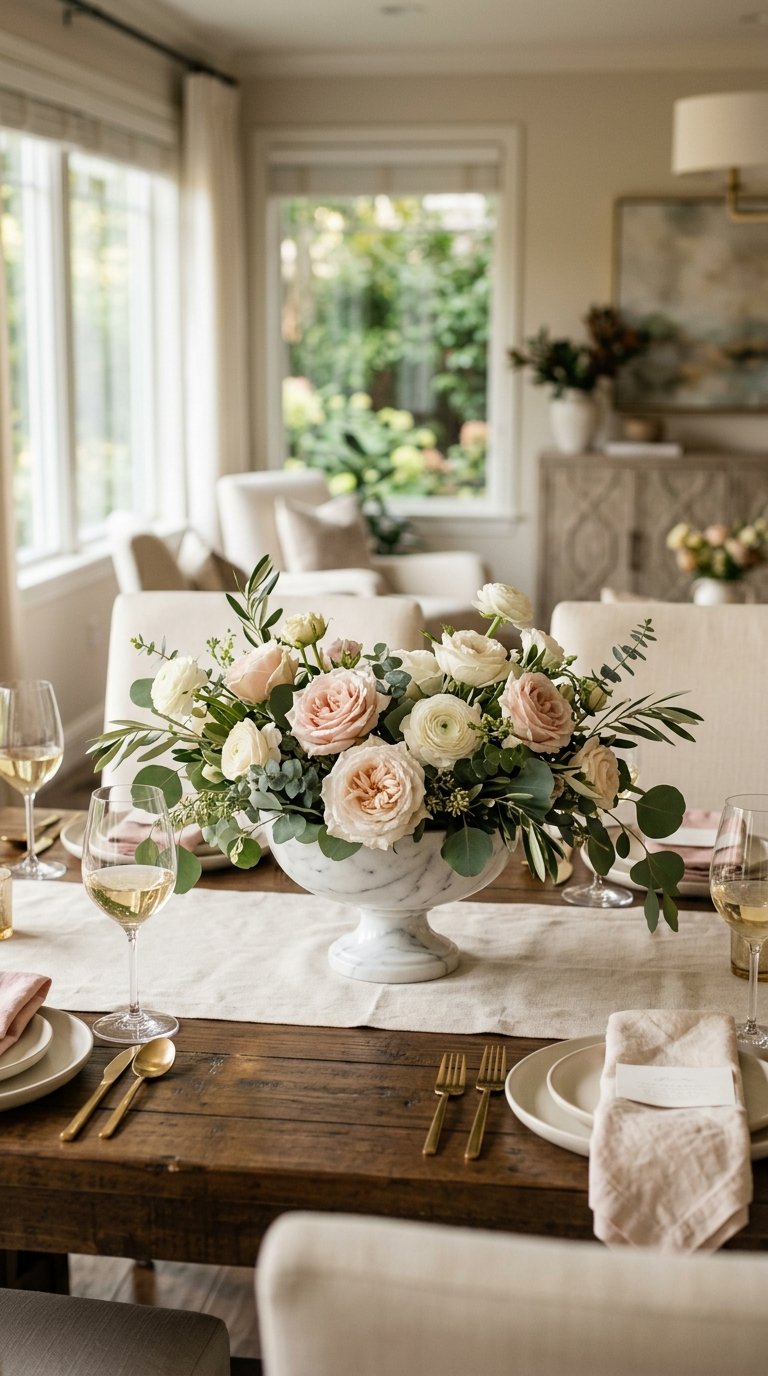 Low Floral Arrangement in a Compote Bowl