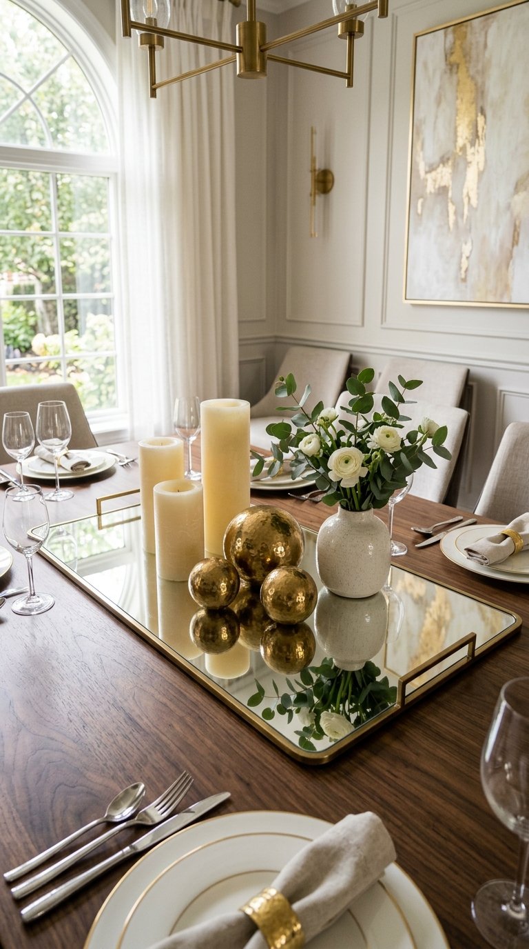 Mirrored Tray with Grouped Candles and Decorative Objects