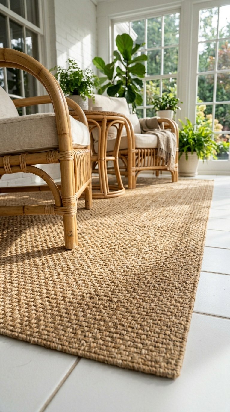 Natural Fiber Rug to Ground the Sunroom Seating Area