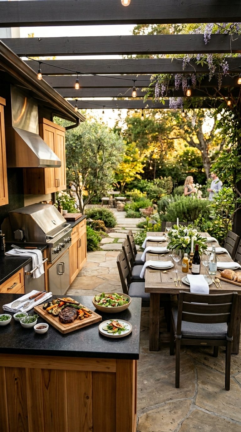  Outdoor Kitchen With a Dining Zone Attached