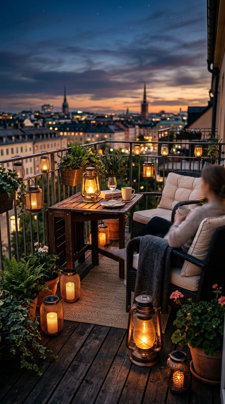 Outdoor Solar Lanterns on the Floor and Railing