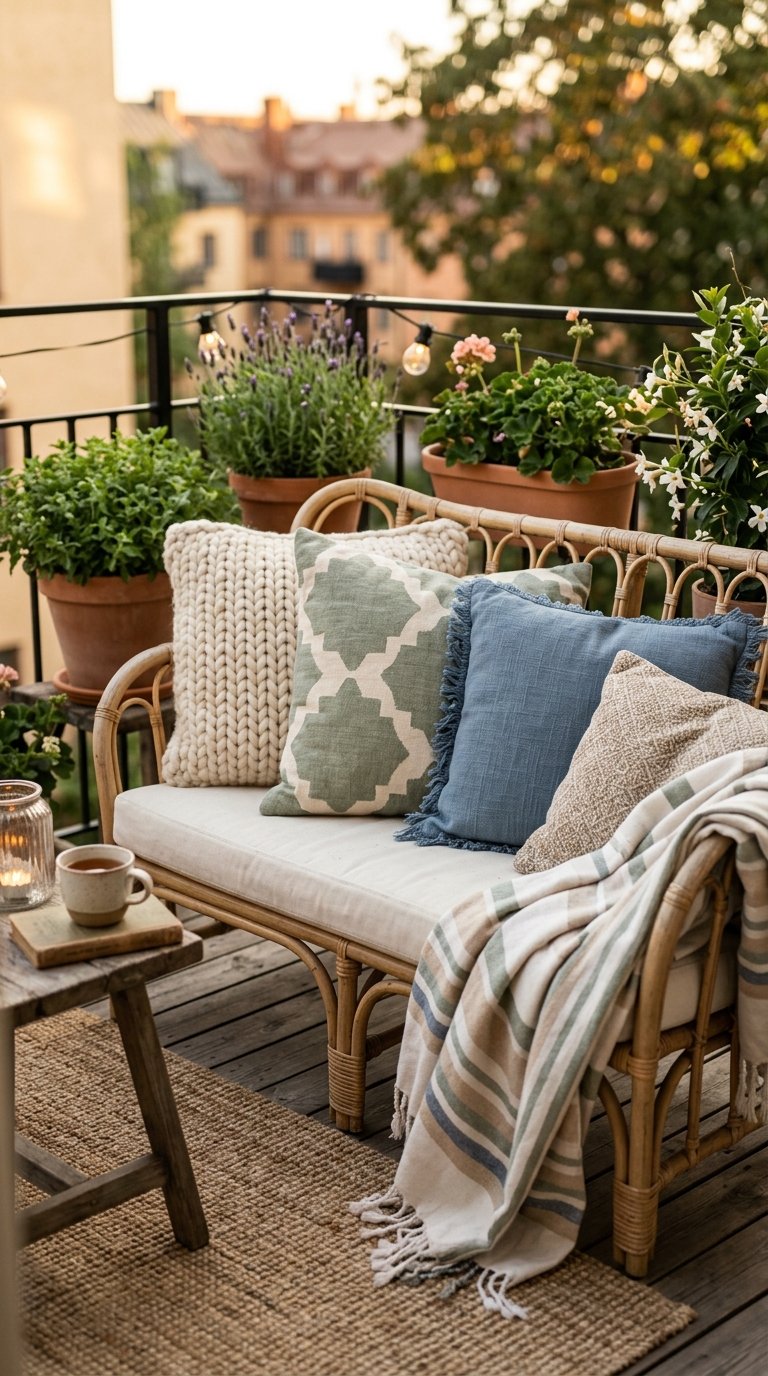 Outdoor Throw Pillows and a Blanket for Comfort Layering