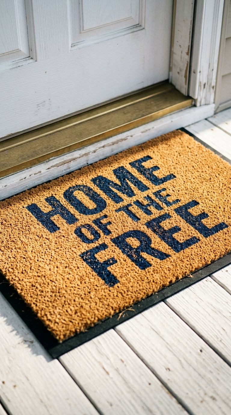 Patriotic Door Mat with Home of the Free or Land of the Free Text