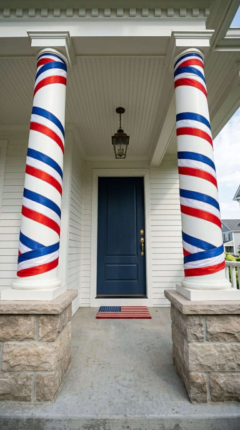 Patriotic Porch Column Wraps in Ribbon or Bunting
